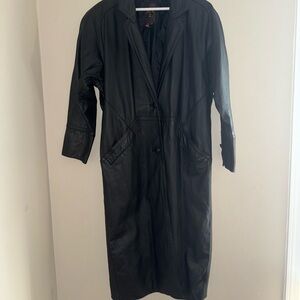 G-III Global Identity Coat Collared Black Leather 2-Buttons Pockets Lined Size M